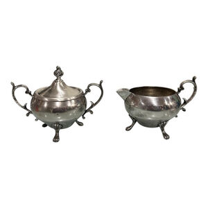 De La Peña Silver Plated Creamer Sugar Set Footed Ornate Baroque Rococo